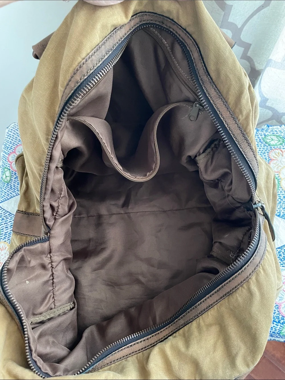 Black Rivet Vintage Inspired Brown Canvas Duffel with Brown Leather Trim